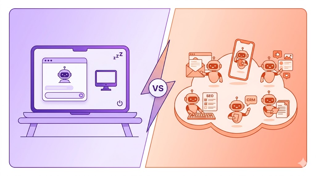 Claude Cowork vs Dooza comparison — desktop AI assistant versus AI employees platform for business automation