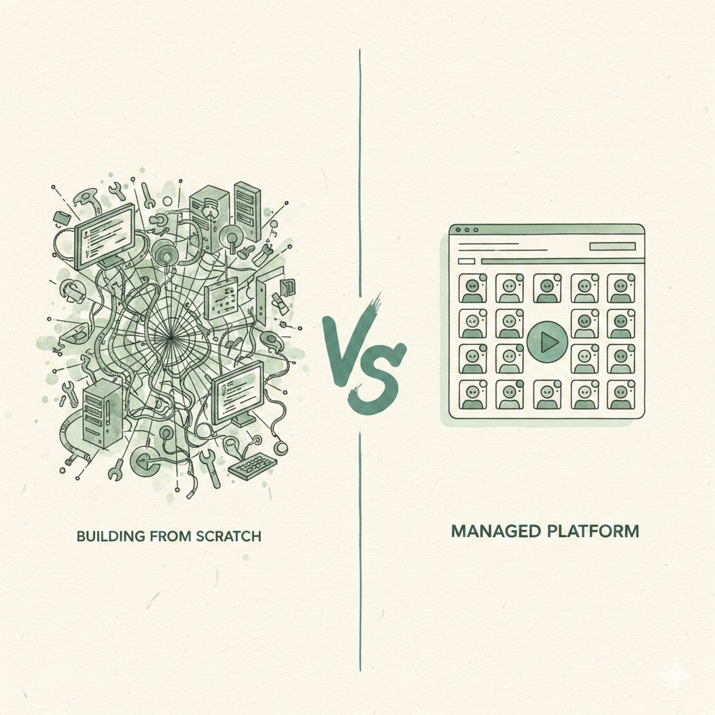 Side-by-side comparison of building on OpenClaw from scratch versus using Dooza managed AI employee platform
